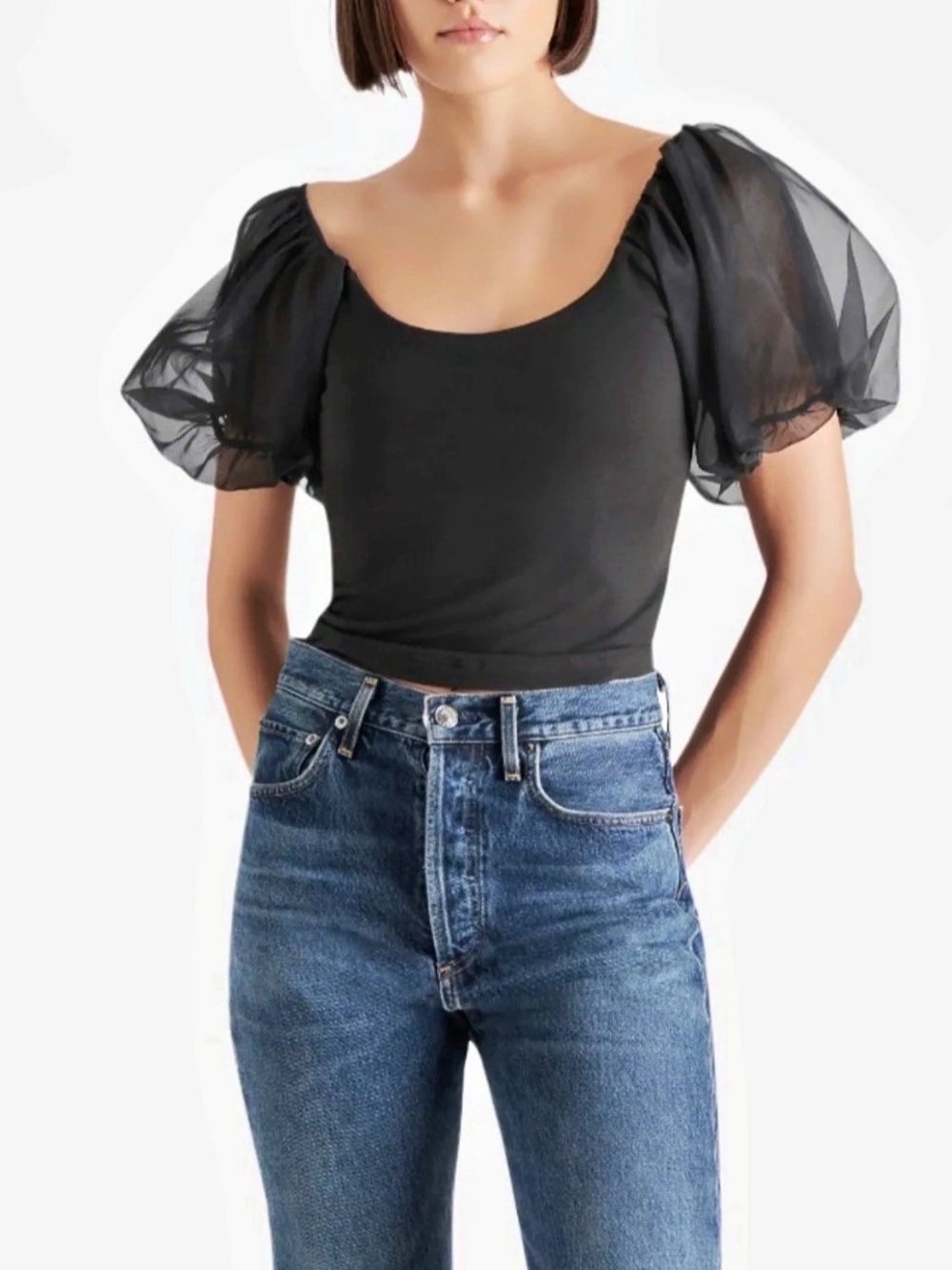 Steve Madden Pamelia Puff Sleeve Top Black Size Large